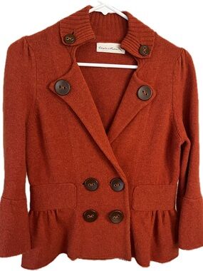 Charlie  & Robin Wool  Rust Double-Breasted Peplum Knit Sweater Blazer